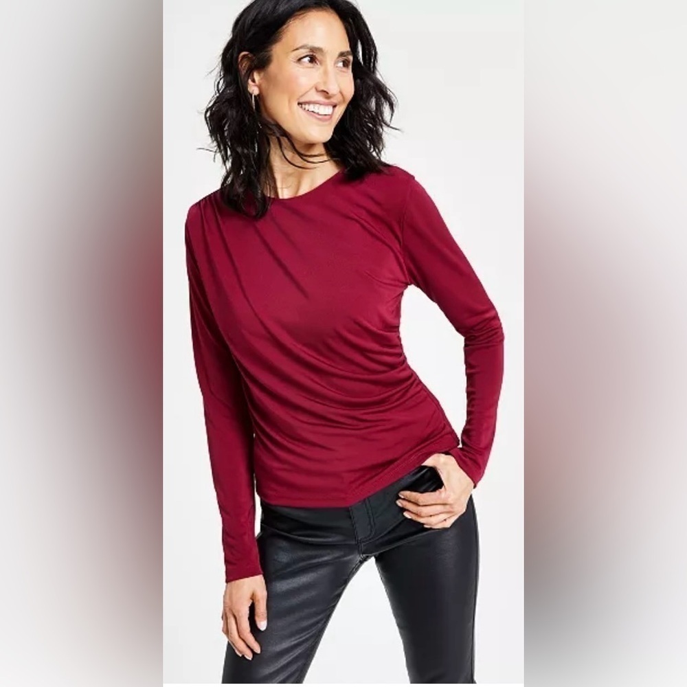 I.N.C. International Concepts Beautifully Cut Crewneck Draped Mesh Blouse Medium